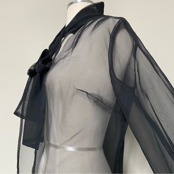 Yves Jennet Vintage Sheer Black Tie Neck Formal Topper Shrug, One Size - Picture 5 of 12